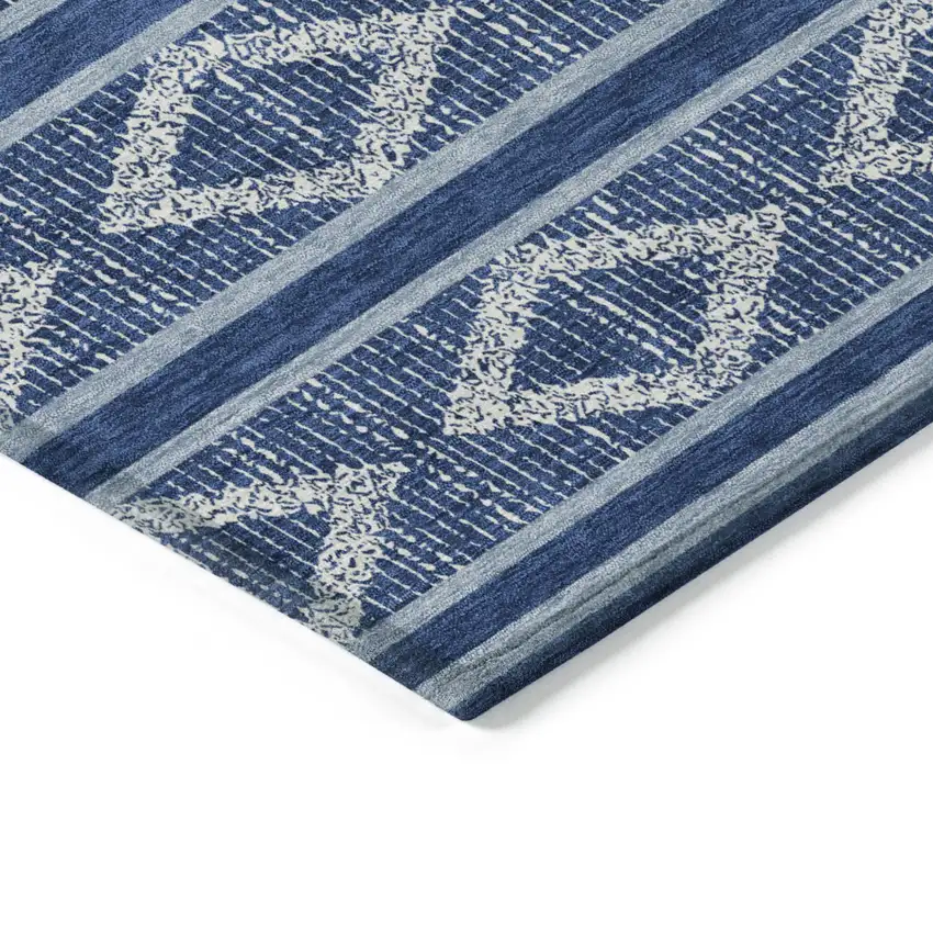 Navy Blue And Ivory Geometric Washable Indoor Outdoor Area Rug Photo 5