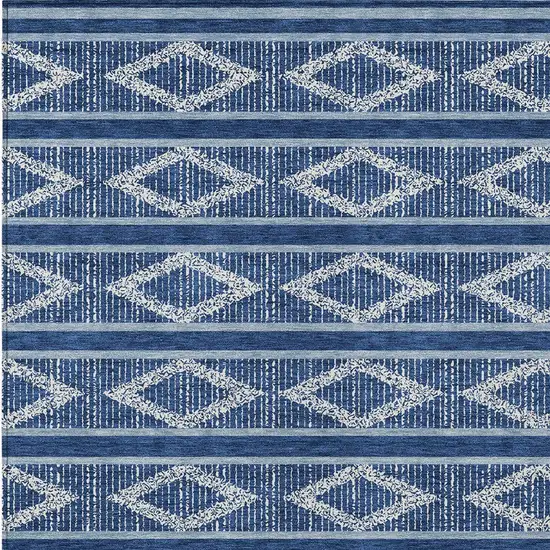 Navy Blue And Ivory Geometric Washable Indoor Outdoor Area Rug Photo 6