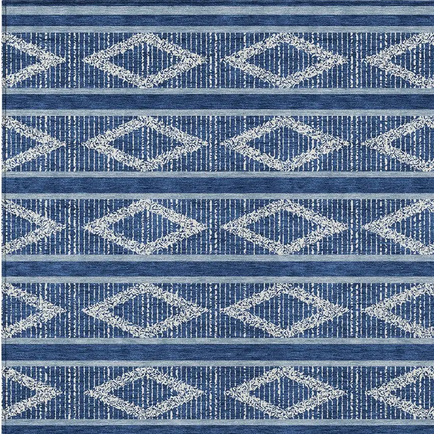 Navy Blue And Ivory Geometric Washable Indoor Outdoor Area Rug Photo 6