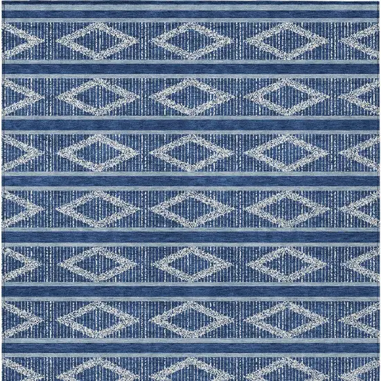 Navy Blue And Ivory Geometric Washable Indoor Outdoor Area Rug Photo 7