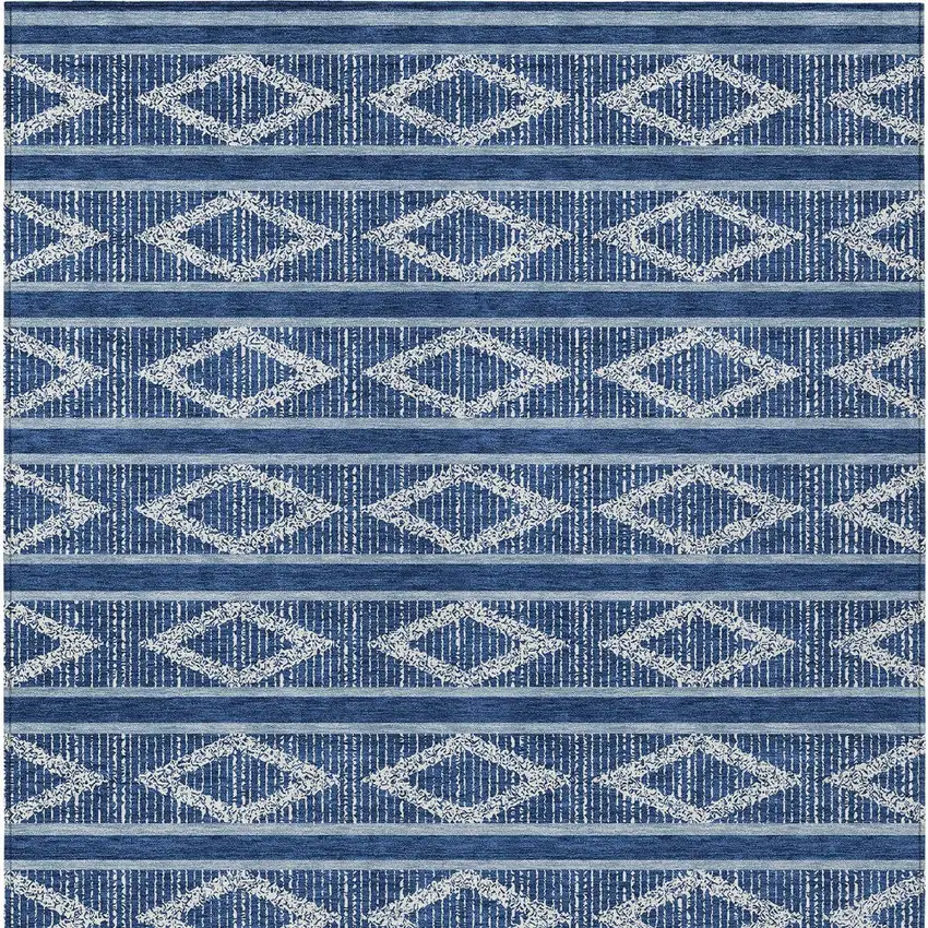 Navy Blue And Ivory Geometric Washable Indoor Outdoor Area Rug Photo 7