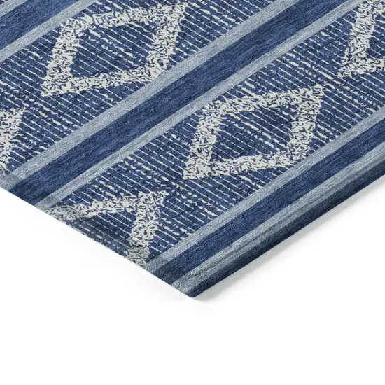 Navy Blue And Ivory Geometric Washable Indoor Outdoor Area Rug Photo 5