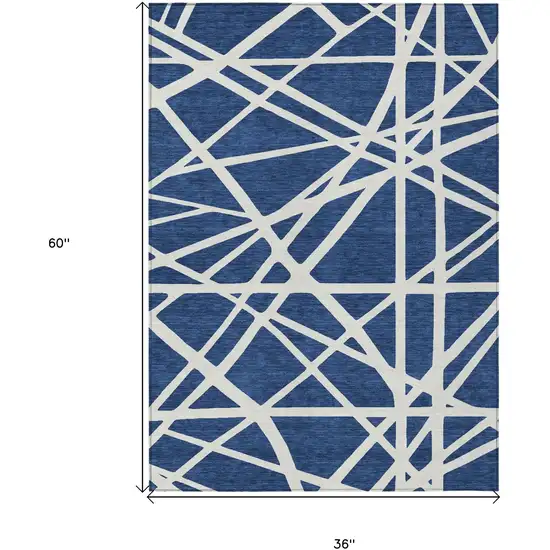 Navy Blue And Ivory Geometric Washable Indoor Outdoor Area Rug Photo 3