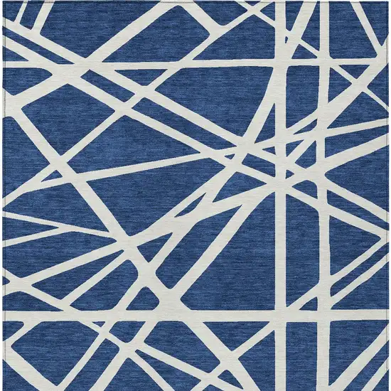 Navy Blue And Ivory Geometric Washable Indoor Outdoor Area Rug Photo 6
