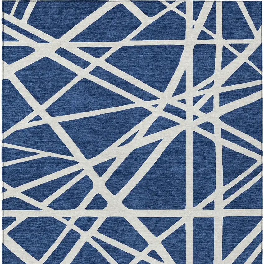Navy Blue And Ivory Geometric Washable Indoor Outdoor Area Rug Photo 7