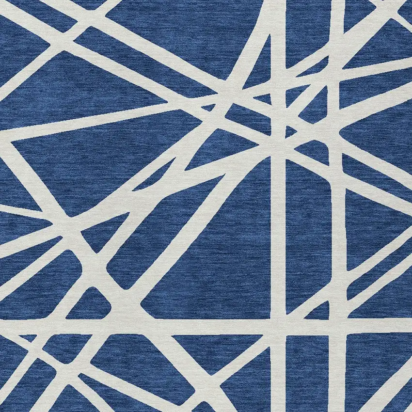 Navy Blue And Ivory Geometric Washable Indoor Outdoor Area Rug Photo 6