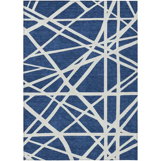 Navy Blue And Ivory Geometric Washable Indoor Outdoor Area Rug Photo 2