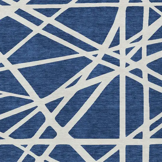 Navy Blue And Ivory Geometric Washable Indoor Outdoor Area Rug Photo 6