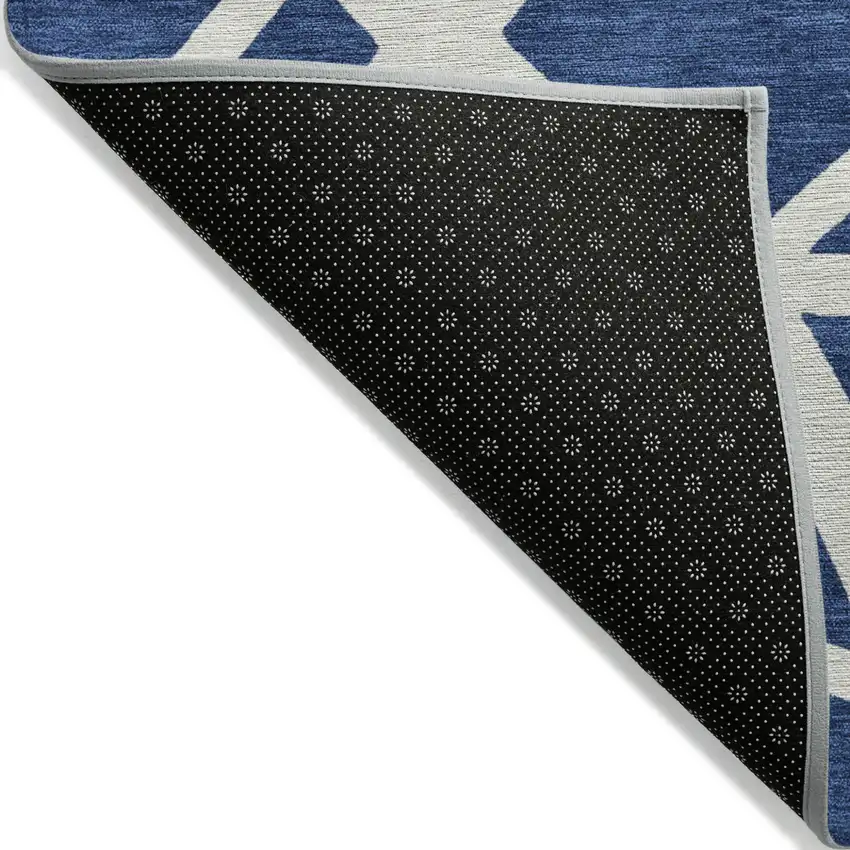 Navy Blue And Ivory Geometric Washable Indoor Outdoor Area Rug Photo 5