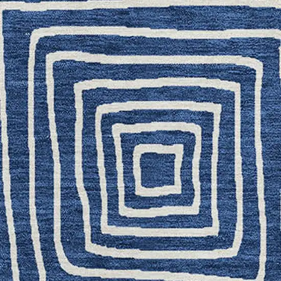Navy Blue And Ivory Geometric Washable Indoor Outdoor Area Rug Photo 6