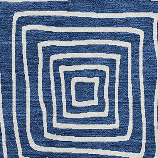 Navy Blue And Ivory Geometric Washable Indoor Outdoor Area Rug Photo 6