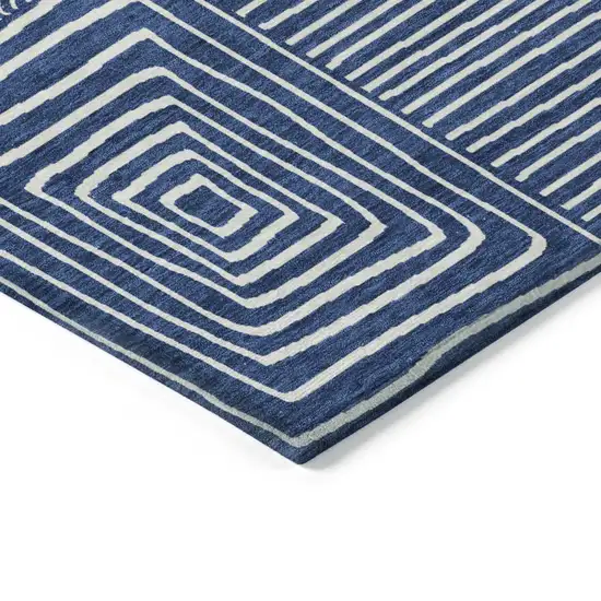 Navy Blue And Ivory Geometric Washable Indoor Outdoor Area Rug Photo 4