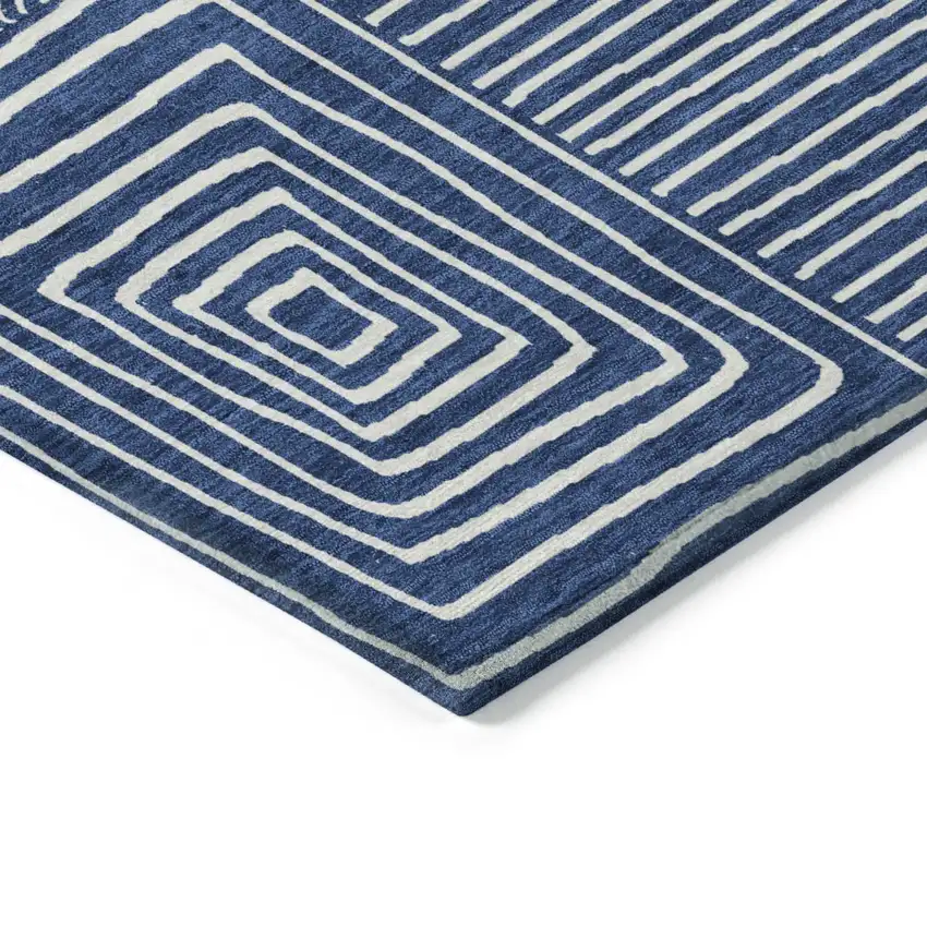 Navy Blue And Ivory Geometric Washable Indoor Outdoor Area Rug Photo 4