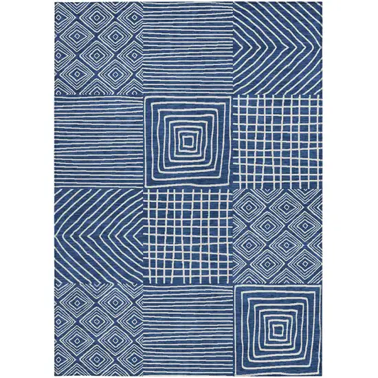 Navy Blue And Ivory Geometric Washable Indoor Outdoor Area Rug Photo 7