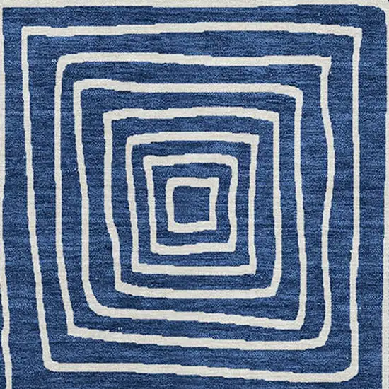 Navy Blue And Ivory Geometric Washable Indoor Outdoor Area Rug Photo 6