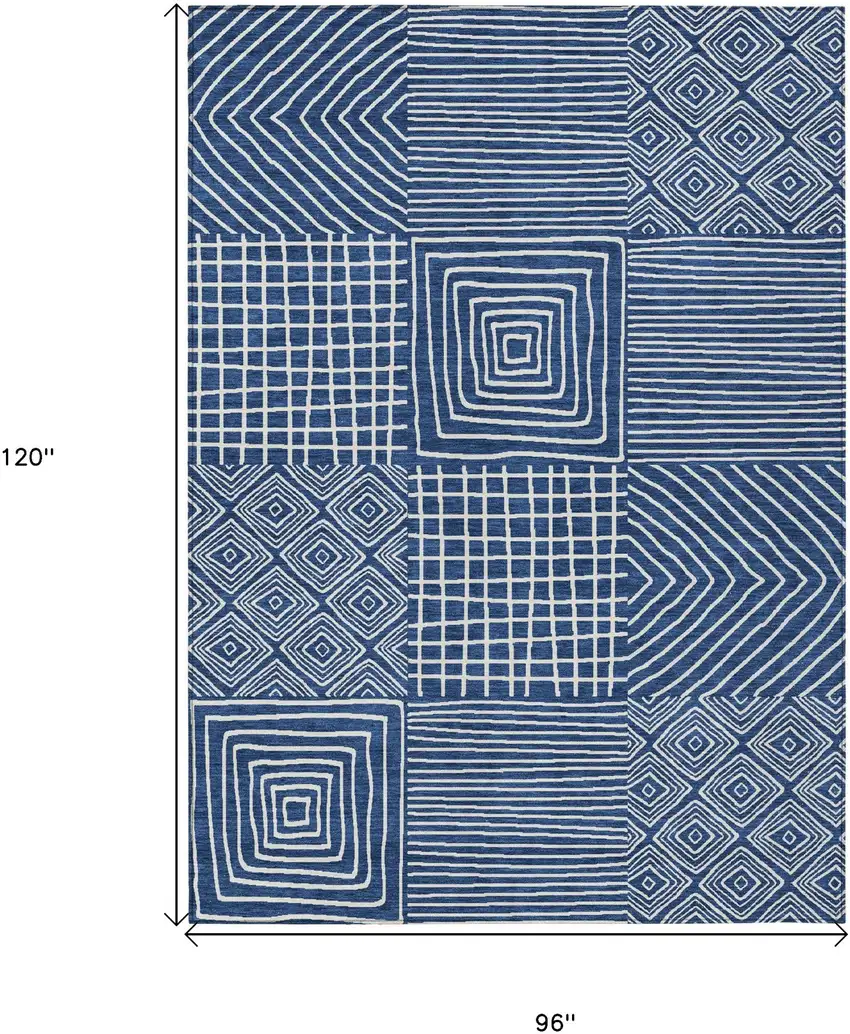 Navy Blue And Ivory Geometric Washable Indoor Outdoor Area Rug Photo 8