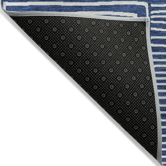 Navy Blue And Ivory Geometric Washable Indoor Outdoor Area Rug Photo 3