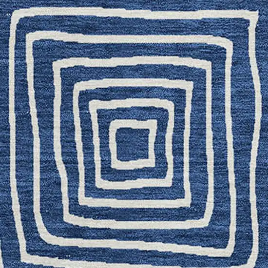 Navy Blue And Ivory Geometric Washable Indoor Outdoor Area Rug Photo 6