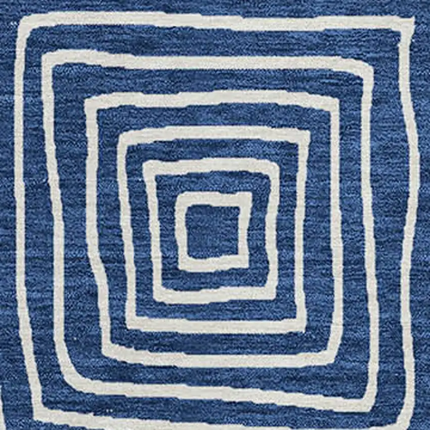 Navy Blue And Ivory Geometric Washable Indoor Outdoor Area Rug Photo 6