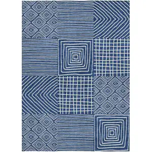 Photo of Navy Blue And Ivory Geometric Washable Indoor Outdoor Area Rug
