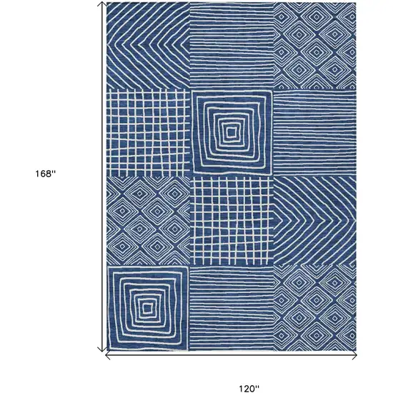 Navy Blue And Ivory Geometric Washable Indoor Outdoor Area Rug Photo 8