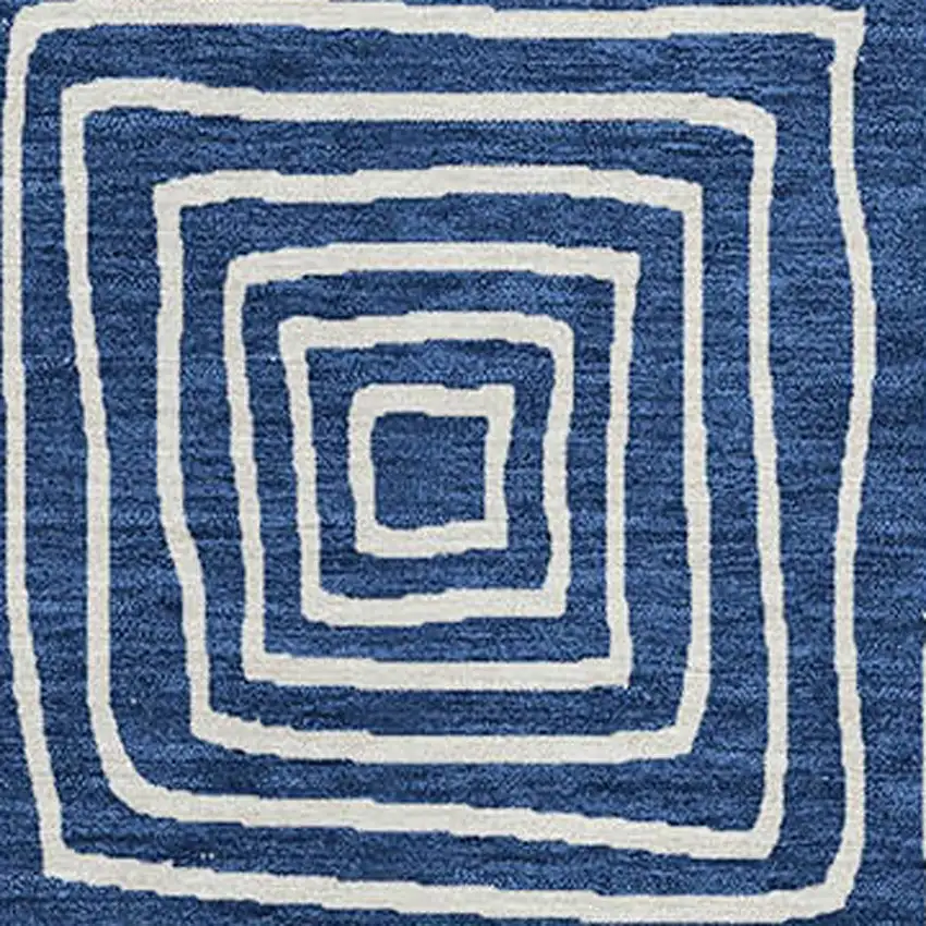 Navy Blue And Ivory Geometric Washable Indoor Outdoor Area Rug Photo 6