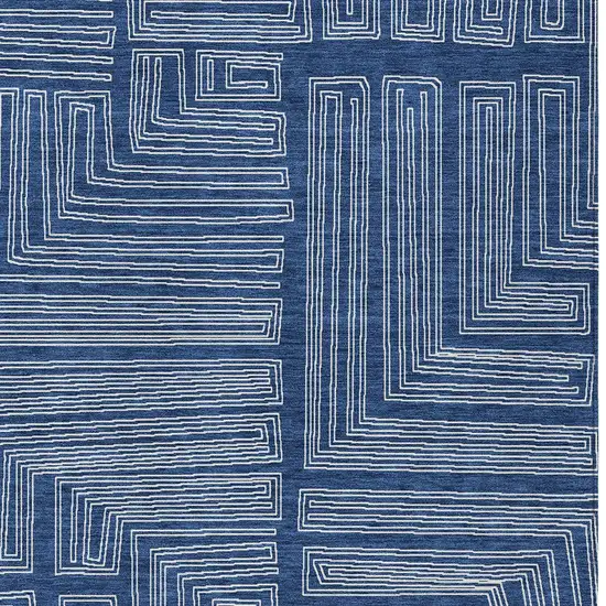 Navy Blue And Ivory Geometric Washable Indoor Outdoor Area Rug Photo 5