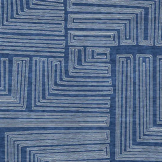 Navy Blue And Ivory Geometric Washable Indoor Outdoor Area Rug Photo 5