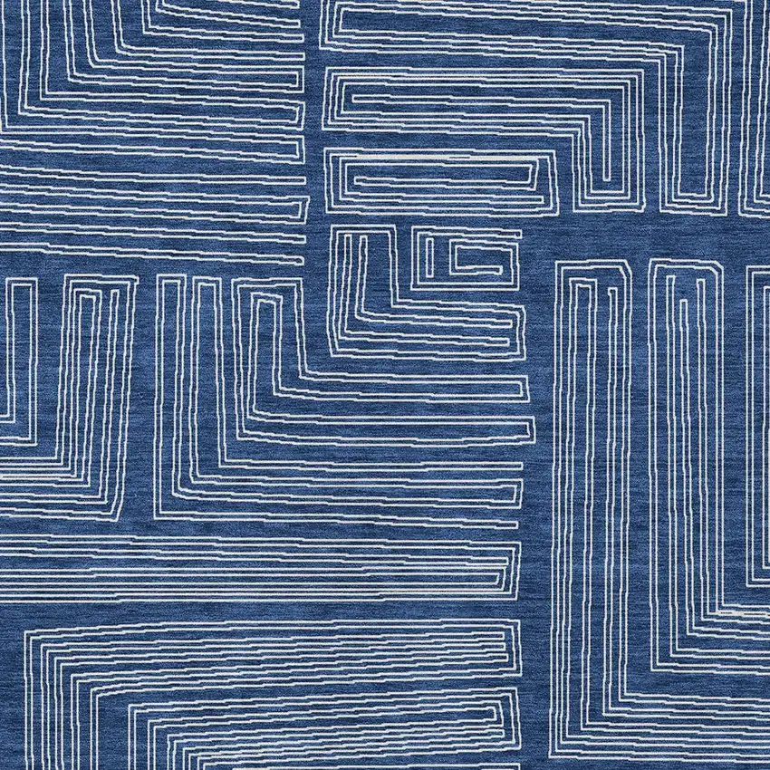 Navy Blue And Ivory Geometric Washable Indoor Outdoor Area Rug Photo 5