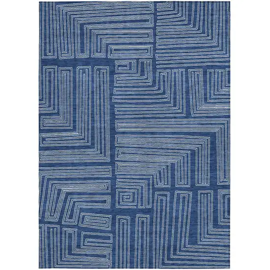 Navy Blue And Ivory Geometric Washable Indoor Outdoor Area Rug Photo 5