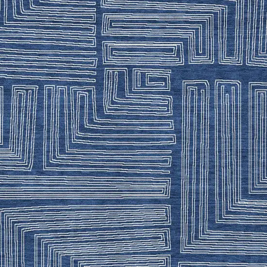 Navy Blue And Ivory Geometric Washable Indoor Outdoor Area Rug Photo 4