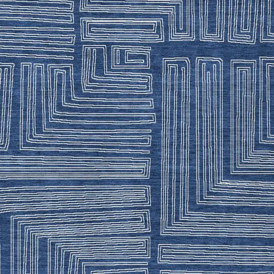Navy Blue And Ivory Geometric Washable Indoor Outdoor Area Rug Photo 5