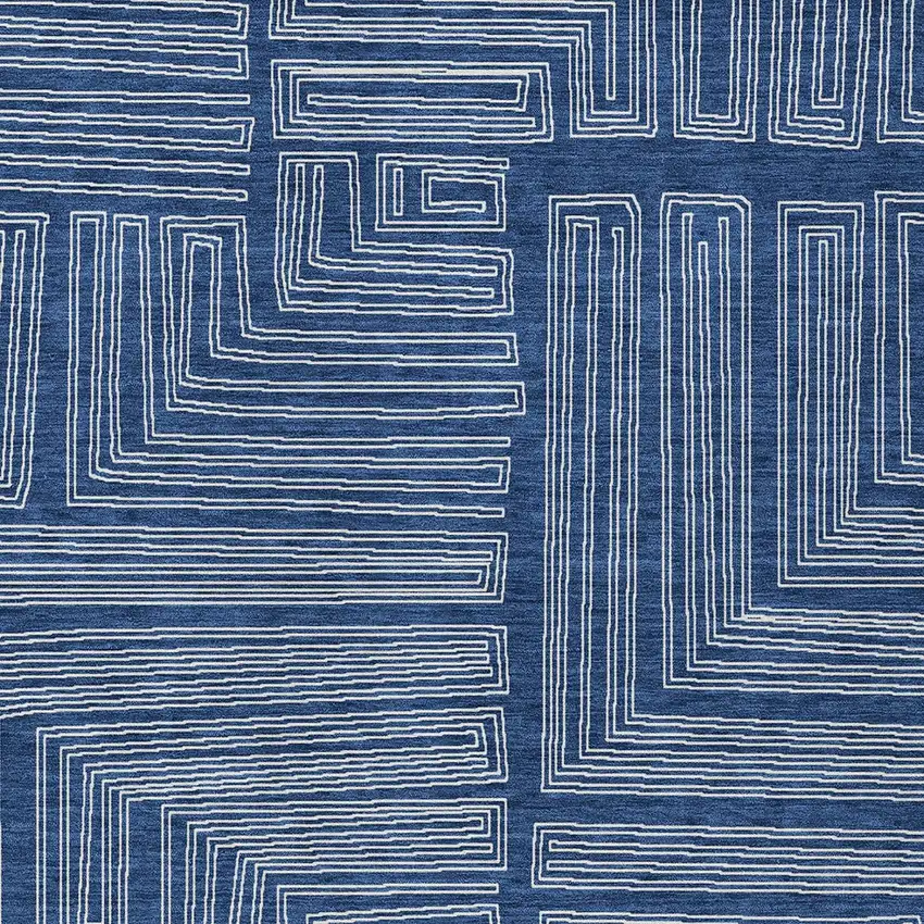 Navy Blue And Ivory Geometric Washable Indoor Outdoor Area Rug Photo 5
