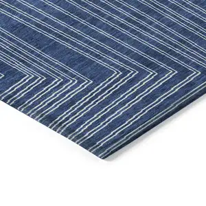 Photo of Navy Blue And Ivory Geometric Washable Indoor Outdoor Area Rug