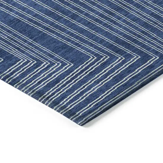 Navy Blue And Ivory Geometric Washable Indoor Outdoor Area Rug Photo 4
