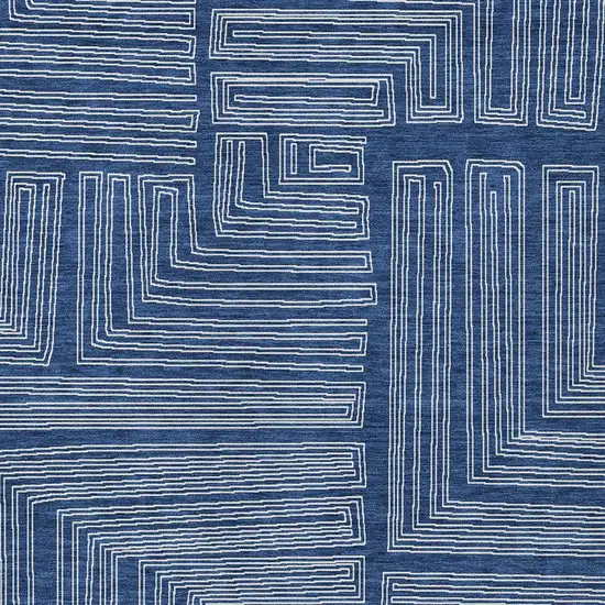 Navy Blue And Ivory Geometric Washable Indoor Outdoor Area Rug Photo 5