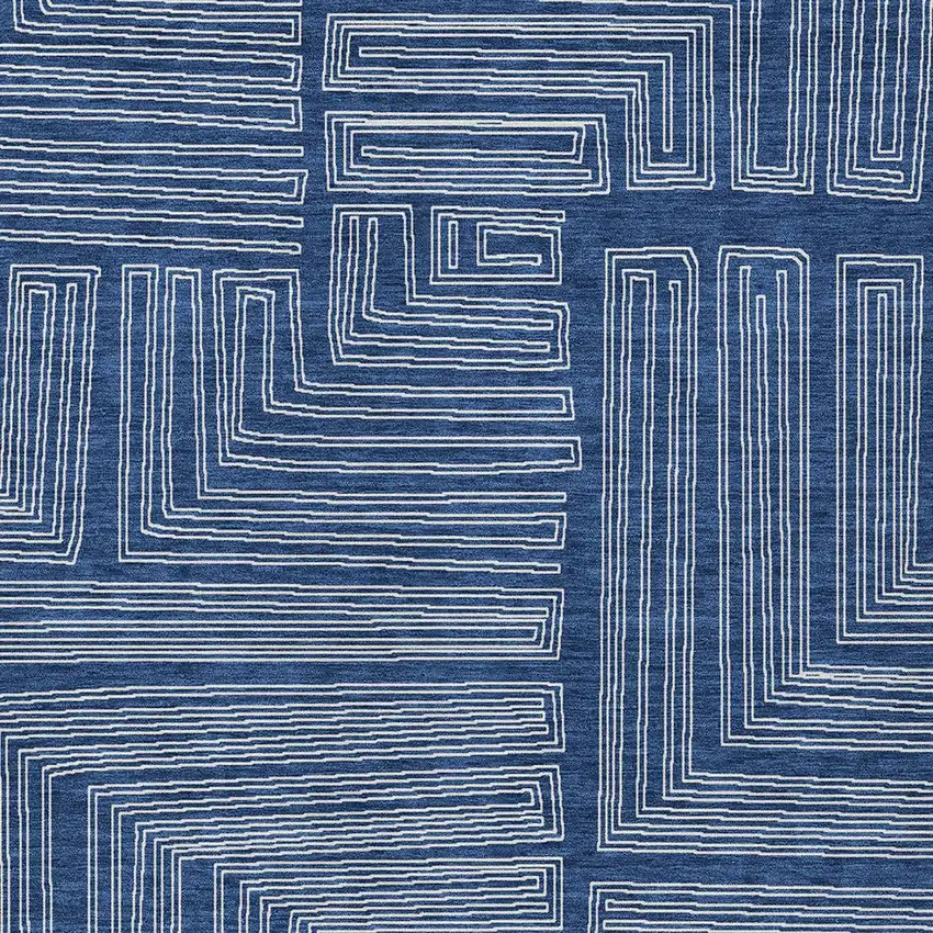 Navy Blue And Ivory Geometric Washable Indoor Outdoor Area Rug Photo 5