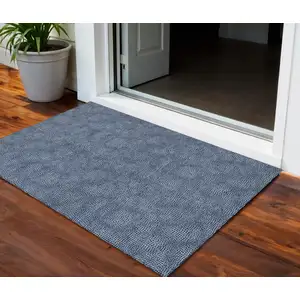 Photo of Navy Blue And Ivory Geometric Washable Indoor Outdoor Area Rug