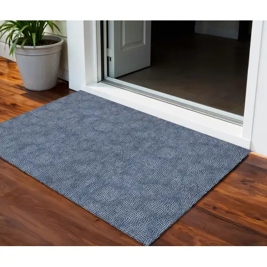 Navy Blue And Ivory Geometric Washable Indoor Outdoor Area Rug Photo 1