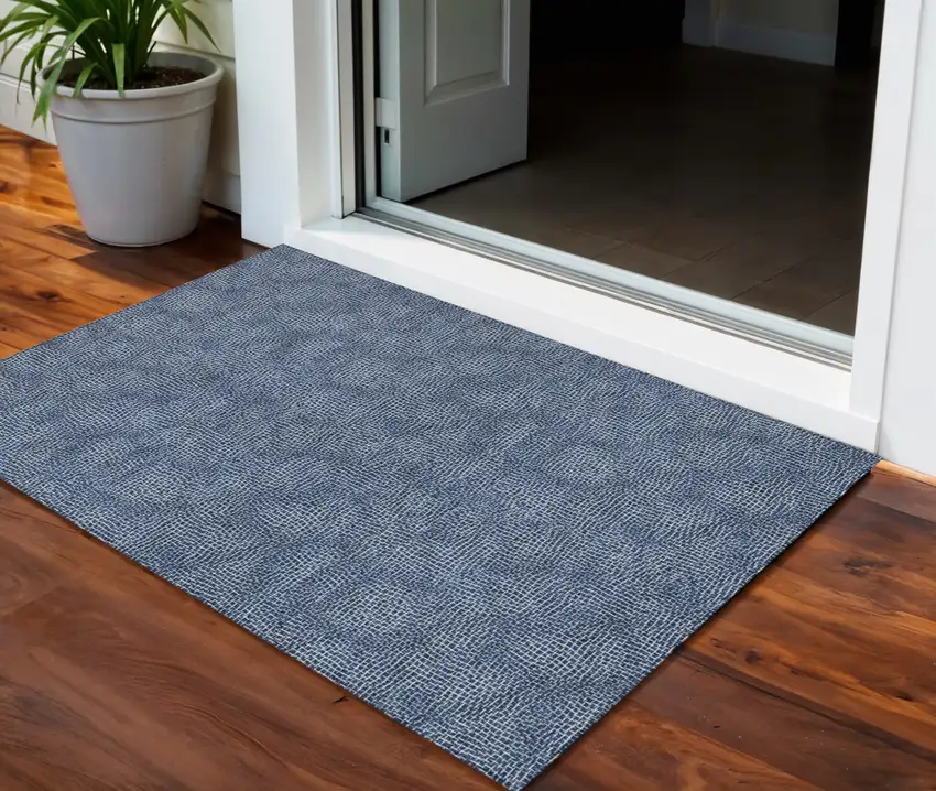 Navy Blue And Ivory Geometric Washable Indoor Outdoor Area Rug Photo 1