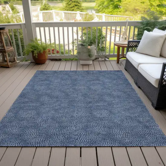 Navy Blue And Ivory Geometric Washable Indoor Outdoor Area Rug Photo 7