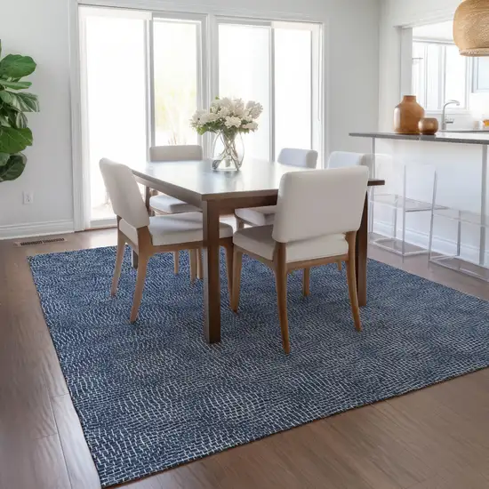 Navy Blue And Ivory Geometric Washable Indoor Outdoor Area Rug Photo 9