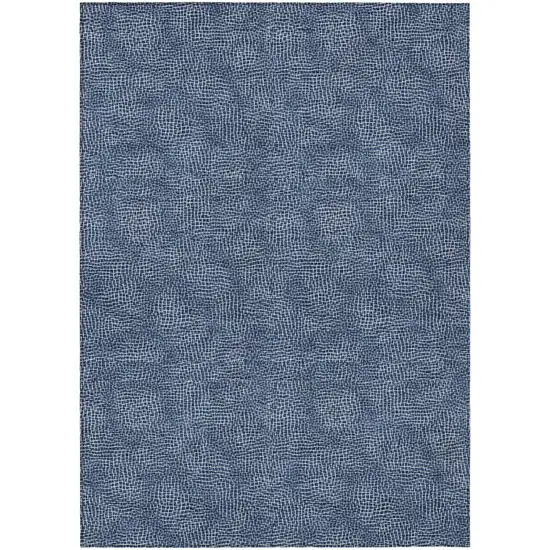Navy Blue And Ivory Geometric Washable Indoor Outdoor Area Rug Photo 2