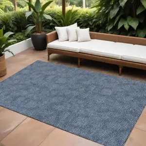 Photo of Navy Blue And Ivory Geometric Washable Indoor Outdoor Area Rug