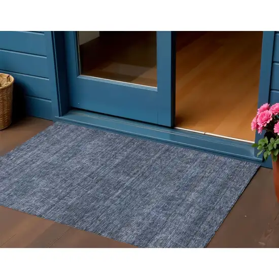 Navy Blue And Ivory Geometric Washable Indoor Outdoor Area Rug Photo 1