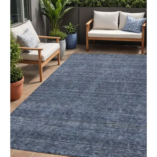 Navy Blue And Ivory Geometric Washable Indoor Outdoor Area Rug Photo 1