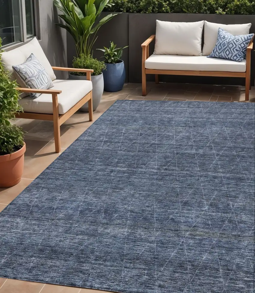 Navy Blue And Ivory Geometric Washable Indoor Outdoor Area Rug Photo 1