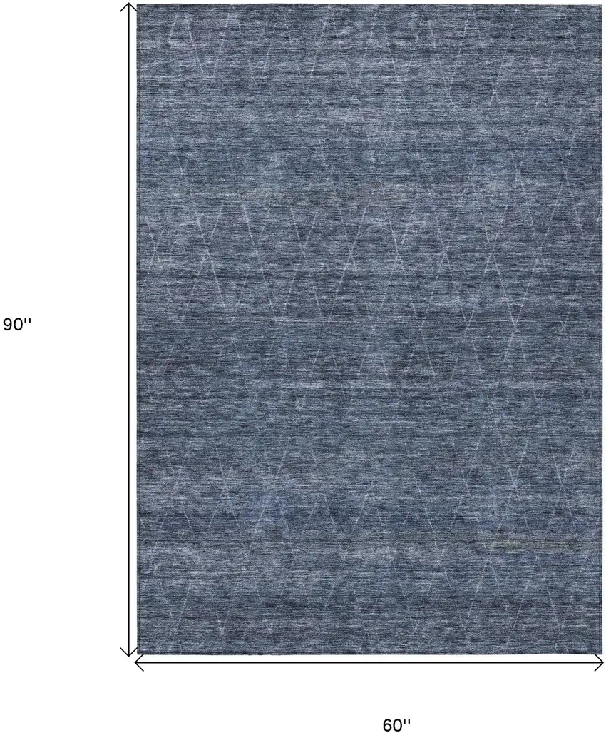 Navy Blue And Ivory Geometric Washable Indoor Outdoor Area Rug Photo 3