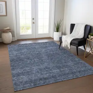 Photo of Navy Blue And Ivory Geometric Washable Indoor Outdoor Area Rug