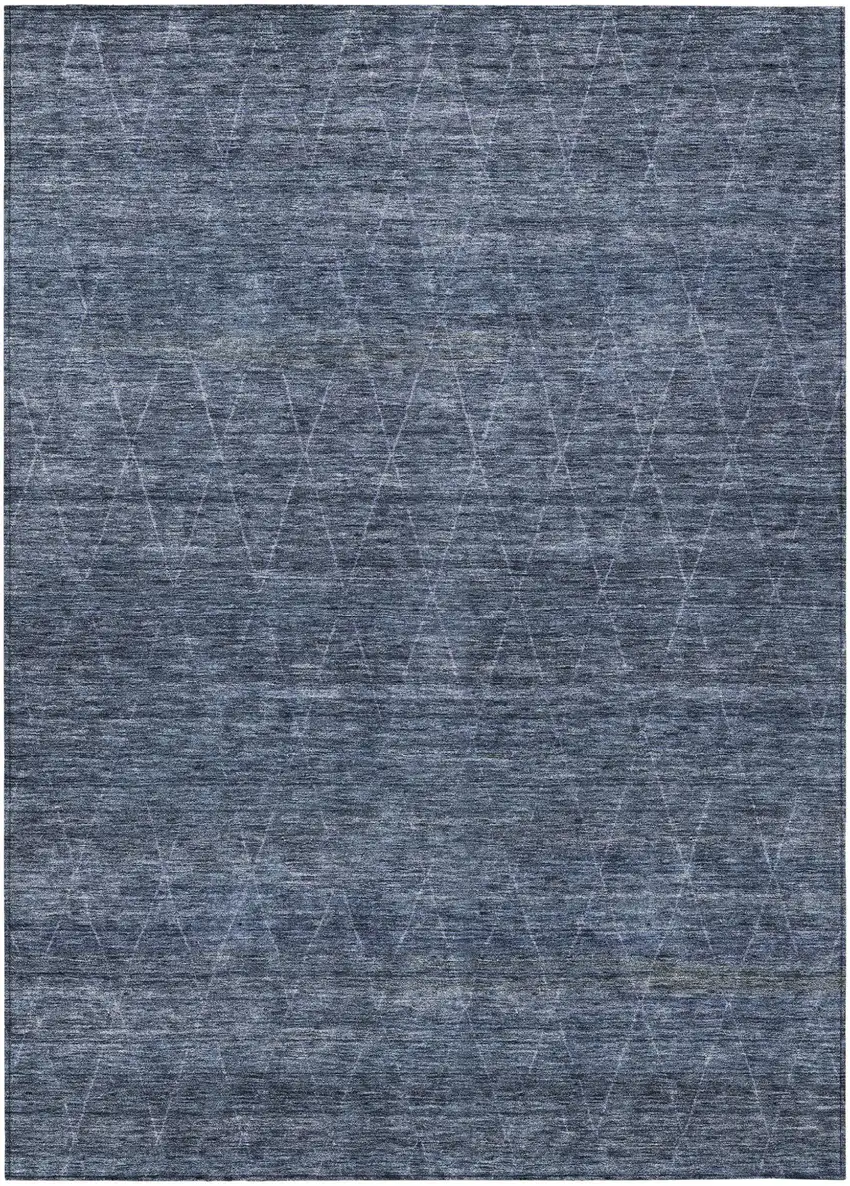 Navy Blue And Ivory Geometric Washable Indoor Outdoor Area Rug Photo 2